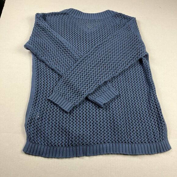 Talbots Open Knit Raglan Sweater Blue V-Neck Coastal Grandmother Pullover LARGE - Picture 9 of 10